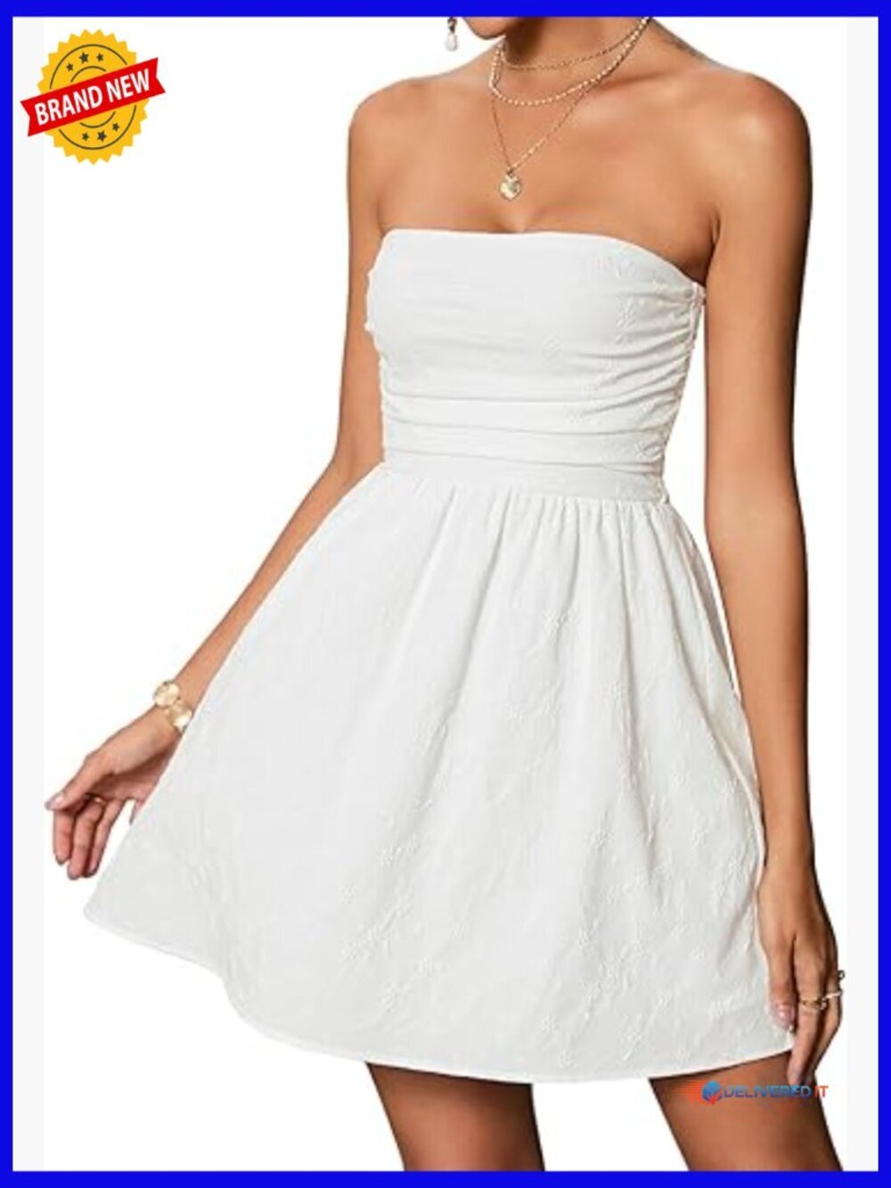 Strapless Mini Dress Smocked Waist A-Line Beach Tube Top Summer